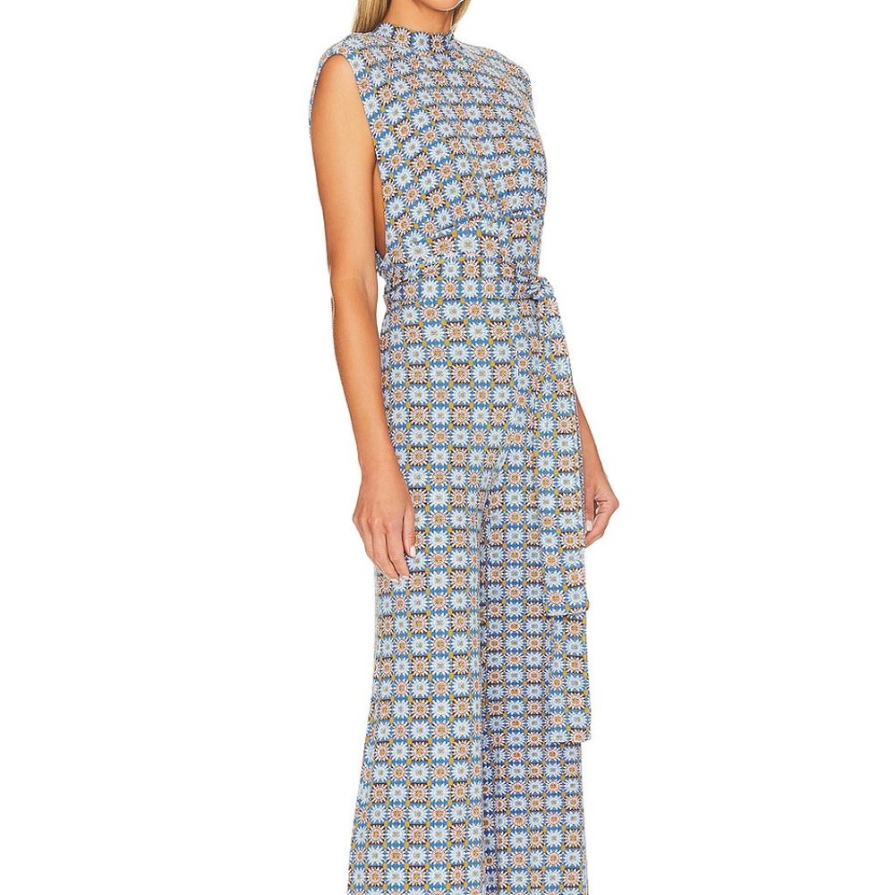 Free People Vibe Check One Piece Jumpsuit Blue Combo Extra Small XS